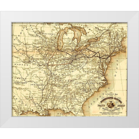 Pennsylvania Central 1854 White Modern Wood Framed Art Print by Vintage Maps