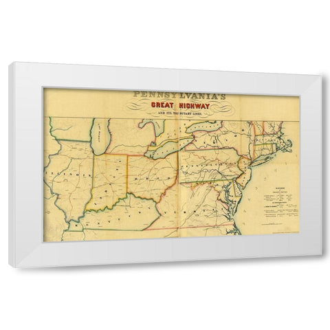 Pennsylvanias great highway and its tributary lines 1850 White Modern Wood Framed Art Print by Vintage Maps