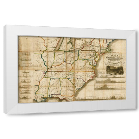 Railroads and canals finished unfinished and in contemplation in the United States 1834 White Modern Wood Framed Art Print by Vintage Maps