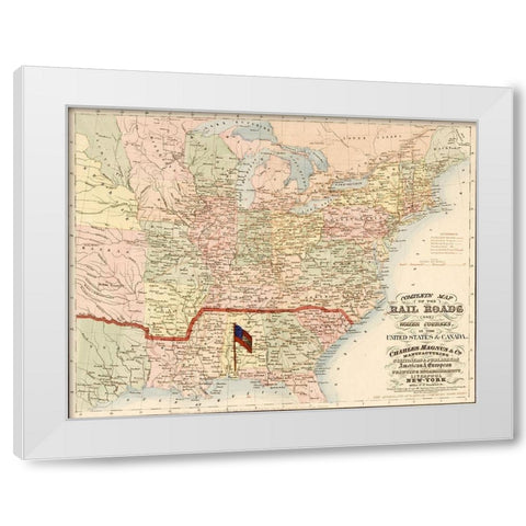 Railroads and water courses in the United Sates and Canada White Modern Wood Framed Art Print by Vintage Maps