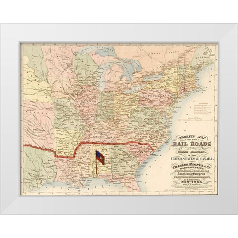 Railroads and water courses in the United Sates and Canada White Modern Wood Framed Art Print by Vintage Maps