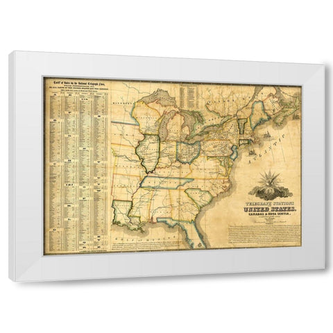 Telegraph stations in the United States Canada and Nova Scotia 1853 White Modern Wood Framed Art Print by Vintage Maps