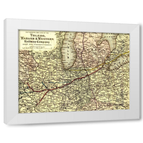 Toledo Wabash and Western Railway Company 1873 White Modern Wood Framed Art Print by Vintage Maps