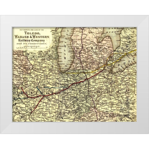 Toledo Wabash and Western Railway Company 1873 White Modern Wood Framed Art Print by Vintage Maps