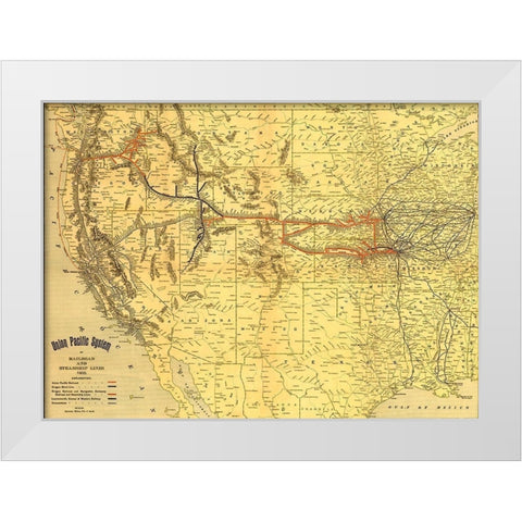 Union Pacific system of railroad and steamship lines 1900 White Modern Wood Framed Art Print by Vintage Maps