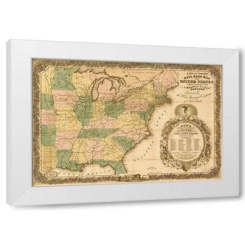 Railroad map of the United States 1858 White Modern Wood Framed Art Print by Vintage Maps