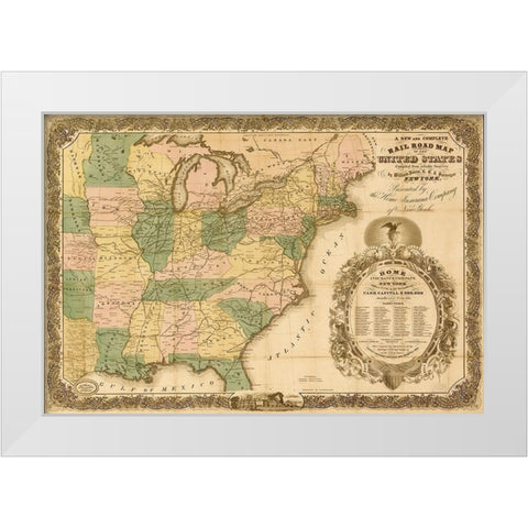 Railroad map of the United States 1858 White Modern Wood Framed Art Print by Vintage Maps