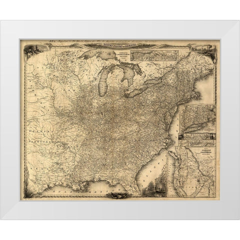 Travelers Map of the United States 1846 White Modern Wood Framed Art Print by Vintage Maps