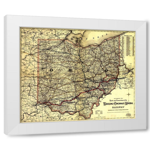 Wheeling and Cincinnati Mineral Railway 1882 White Modern Wood Framed Art Print by Vintage Maps