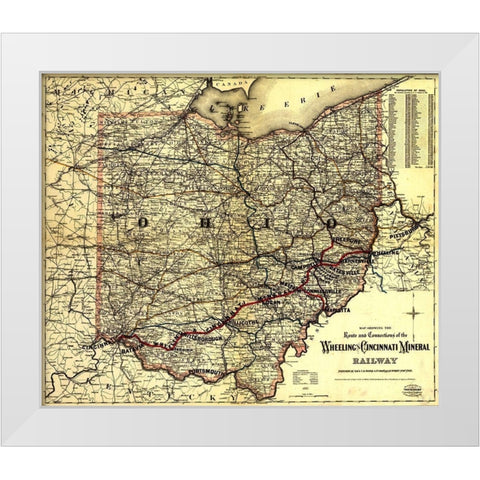 Wheeling and Cincinnati Mineral Railway 1882 White Modern Wood Framed Art Print by Vintage Maps