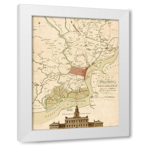 Plan of Philadelphia and its environs 1777 White Modern Wood Framed Art Print by Vintage Maps