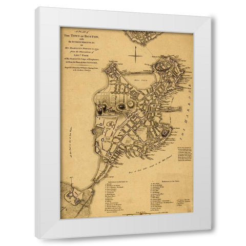 Boston in 1775 White Modern Wood Framed Art Print by Vintage Maps