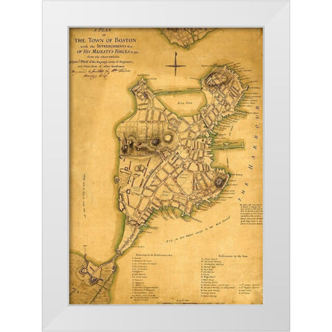 Plan of the town of Boston with British entrenchments 1775  White Modern Wood Framed Art Print by Vintage Maps