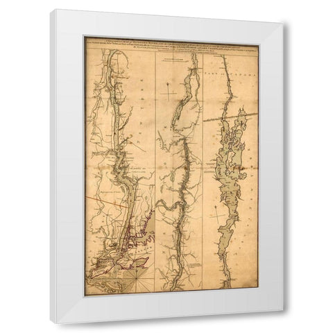 Topographical Map of the Hudson River 1776 White Modern Wood Framed Art Print by Vintage Maps