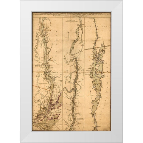 Topographical Map of the Hudson River 1776 White Modern Wood Framed Art Print by Vintage Maps