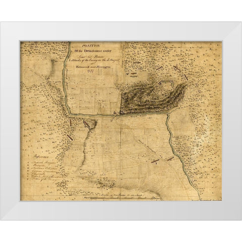 Walmscock near Bennington showing the attacks of the enemy on the 16th August 1777 White Modern Wood Framed Art Print by Vintage Maps