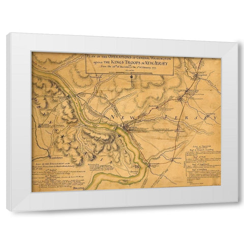 Operations of General Washington against the Kings troops in New Jersey 1777 White Modern Wood Framed Art Print by Vintage Maps