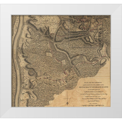 General Burgoyne at Swords House on Hudsons River near Stillwater 1777 White Modern Wood Framed Art Print by Vintage Maps