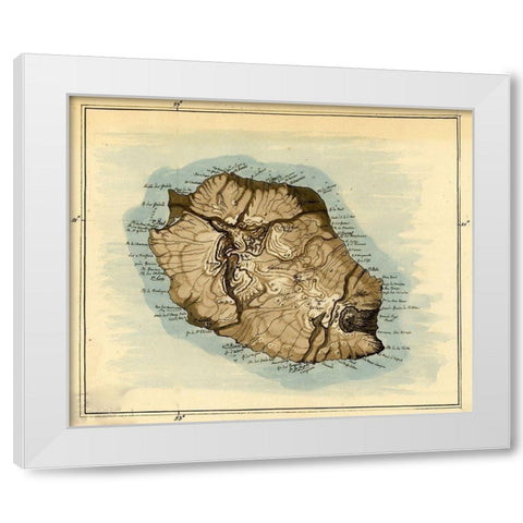 Island of Reunion previously Bourbon 1802 White Modern Wood Framed Art Print by Vintage Maps