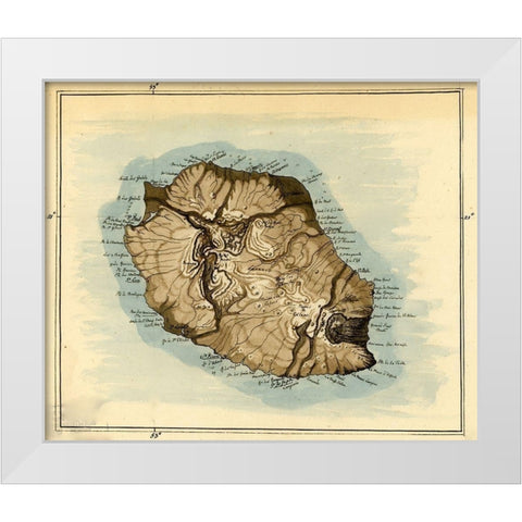 Island of Reunion previously Bourbon 1802 White Modern Wood Framed Art Print by Vintage Maps