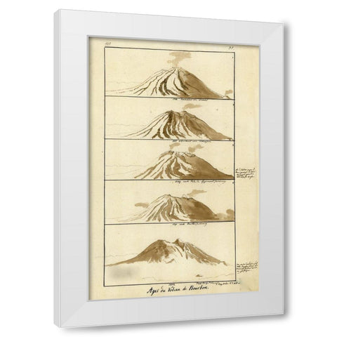 Volcano on Bourbon 1803 White Modern Wood Framed Art Print by Vintage Maps