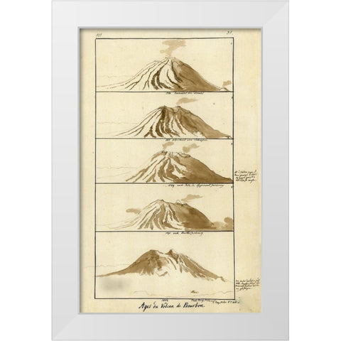 Volcano on Bourbon 1803 White Modern Wood Framed Art Print by Vintage Maps