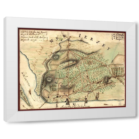 Camden New Jersey and Environs 1778 White Modern Wood Framed Art Print by Vintage Maps