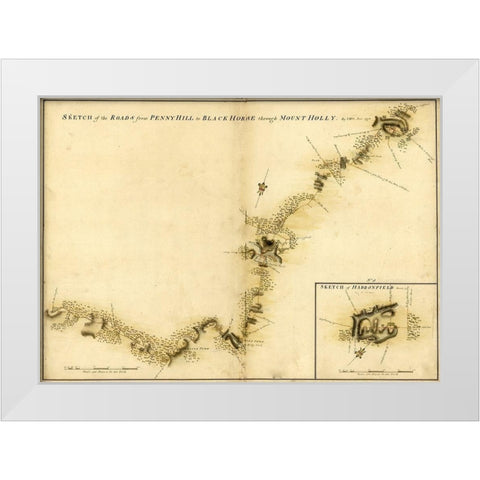 Haddonfield Mount Holly from Pennyhill to the Black Horse Pike 1778 White Modern Wood Framed Art Print by Vintage Maps