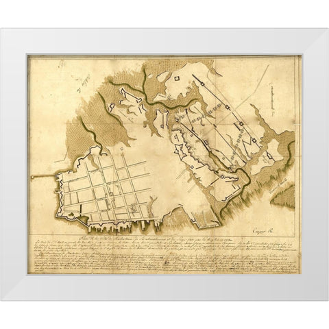British Defenses at Charlestown 1780 White Modern Wood Framed Art Print by Vintage Maps