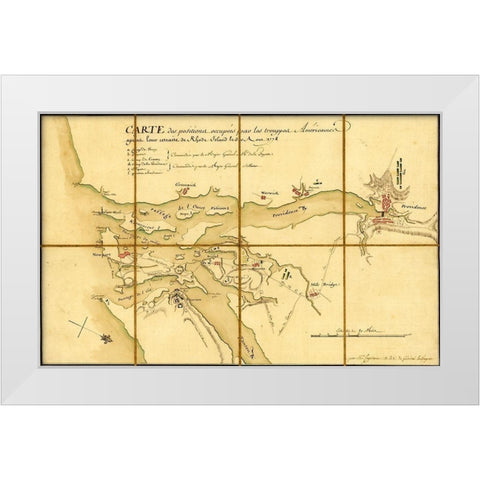 American Positions after retreat to Long Island 1778 White Modern Wood Framed Art Print by Vintage Maps