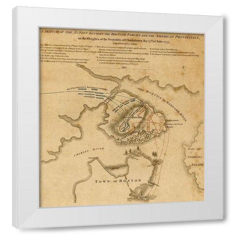 Battle at Charlestown Peninsula 1775 White Modern Wood Framed Art Print by Vintage Maps