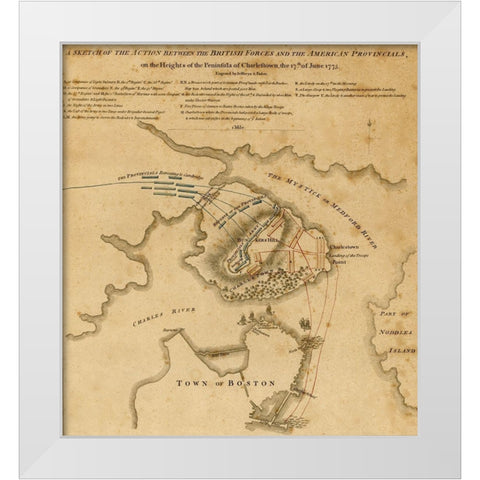 Battle at Charlestown Peninsula 1775 White Modern Wood Framed Art Print by Vintage Maps