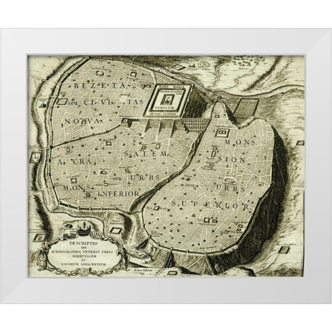 Antique Map of Jerusalem White Modern Wood Framed Art Print by Vintage Maps