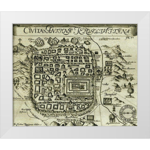 Modern Antique Map of Jerusalem White Modern Wood Framed Art Print by Vintage Maps