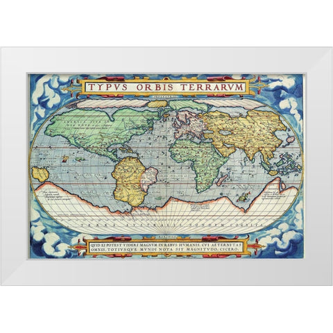 Typus Orbis Terrarum from the Theatre of the World in Apian Projection White Modern Wood Framed Art Print by Ortelius, Abraham