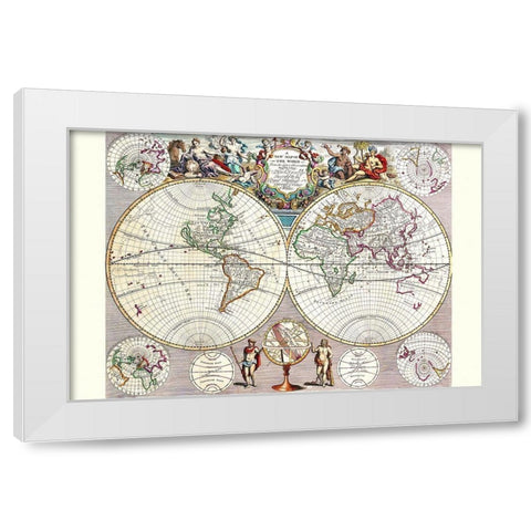 World Map with Figural Representations of the Worlds Peoples White Modern Wood Framed Art Print by Seney, John