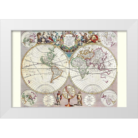 World Map with Figural Representations of the Worlds Peoples White Modern Wood Framed Art Print by Seney, John