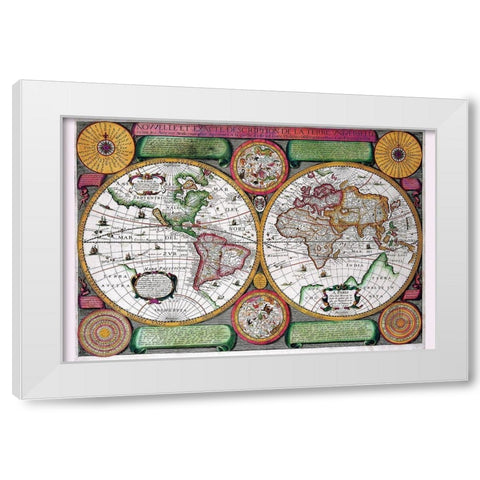 Stereographic World Map of the Eastern and Western Hemispheres White Modern Wood Framed Art Print by Boisseau, Jean