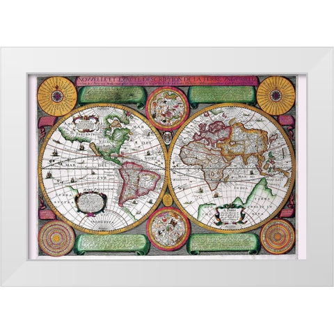 Stereographic World Map of the Eastern and Western Hemispheres White Modern Wood Framed Art Print by Boisseau, Jean