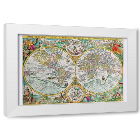 World Map White Modern Wood Framed Art Print by Plancius, Petrus