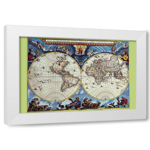 Stereographic Map of the World Theatrum Orbis Terrarum White Modern Wood Framed Art Print by Blaeu, Joan