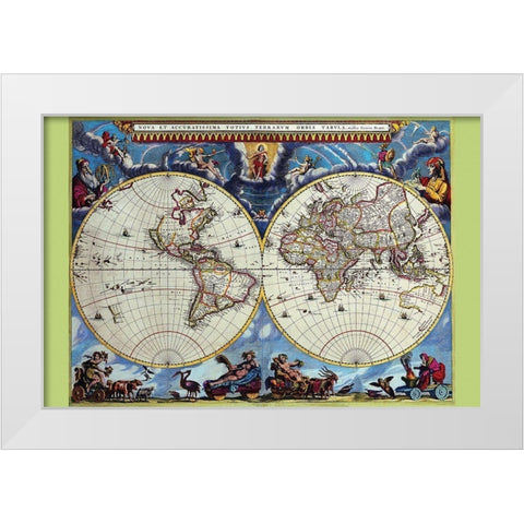 Stereographic Map of the World Theatrum Orbis Terrarum White Modern Wood Framed Art Print by Blaeu, Joan