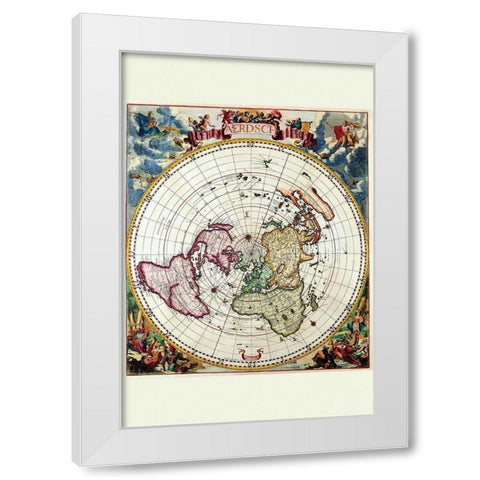 Polar Projection Map of the World White Modern Wood Framed Art Print by Dankertz, Cornelis