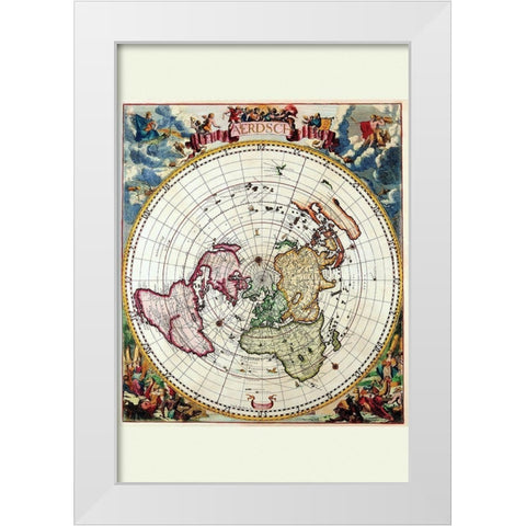 Polar Projection Map of the World White Modern Wood Framed Art Print by Dankertz, Cornelis