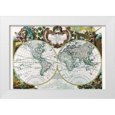 Mappe Monde Nouvelle White Modern Wood Framed Art Print by Le Rouge, George Louis