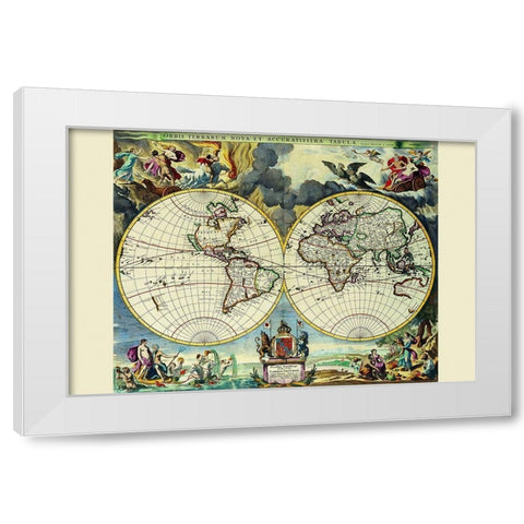 Stereographic Map of the World White Modern Wood Framed Art Print by Pitt, Moses