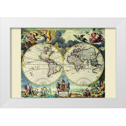 Stereographic Map of the World White Modern Wood Framed Art Print by Pitt, Moses