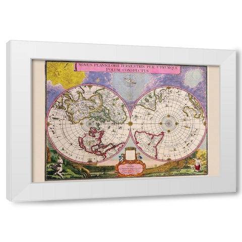Novus Planiglobii Terrestris Per Utrumque Polum Conspectus Stereographic Map of the World White Modern Wood Framed Art Print by Blaeu, Joan