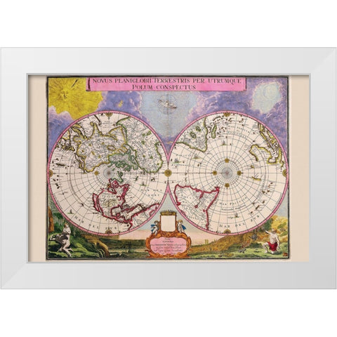 Novus Planiglobii Terrestris Per Utrumque Polum Conspectus Stereographic Map of the World White Modern Wood Framed Art Print by Blaeu, Joan