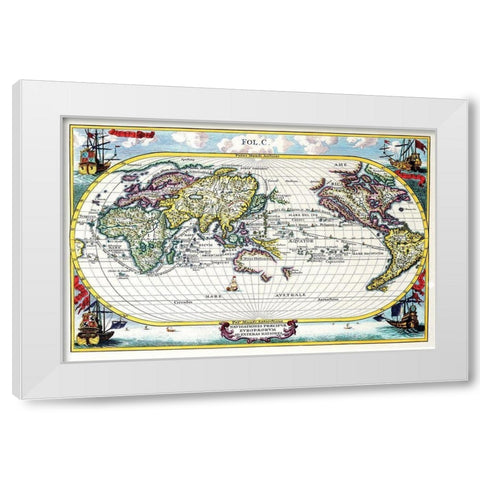 Navigationes Precipae Europorum ad Exteras Nationes Navigational Map of the World White Modern Wood Framed Art Print by Scherer, Heinrich